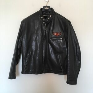 VTG Schott NYC Harley Davidson Black Leather Motorcycle Jacket Mens Sz 48 Lined
